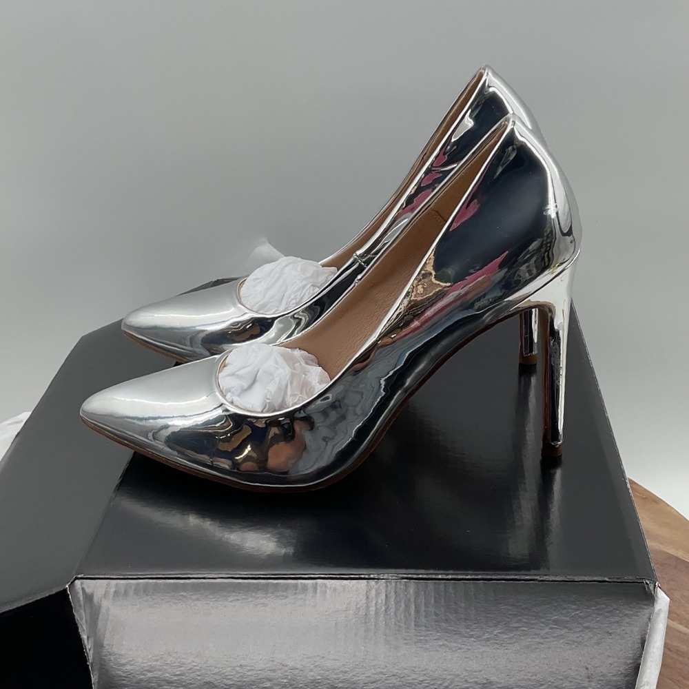 Chase + Chloe Metallic Silver Mirror Pointed Toe Stiletto Pumps Heels
